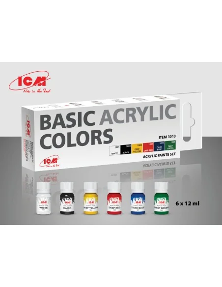 Acrylic paint set Basic acrylic colors 6 x12 ml - ICM 3010