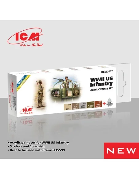 Acrylic paint set for WWII US Infantry 6 x 12 ml - ICM 3037