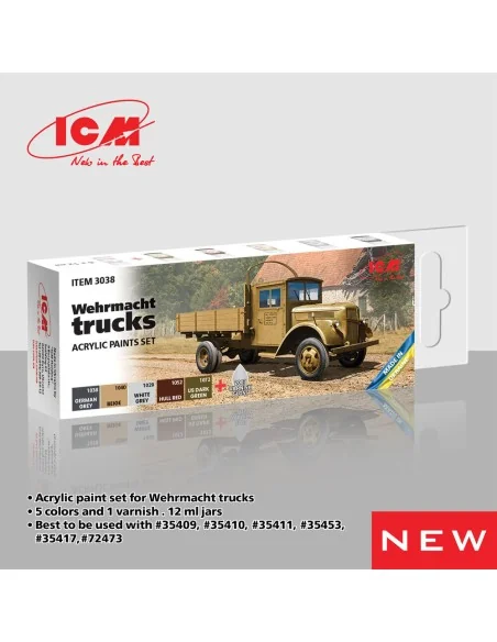 Acrylic paint set for Wehrmacht trucks 6 x 12 ml - ICM 3038