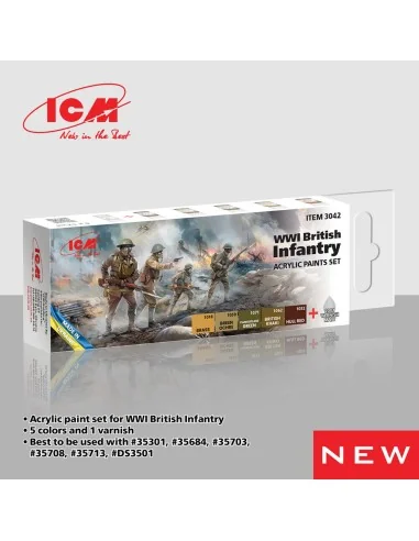 Acrylic paint set for WWI British infantry 6 x 12 ml - ICM 3042