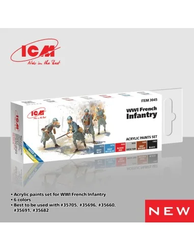 Acrylic paint set for WWI French infantry 6 x 12 ml - ICM 3045
