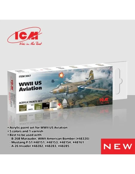 [NO_DESC] Acrylic paint set for WWII US Aviation 6 x 12 ml - ICM 3047