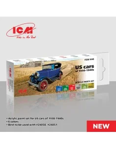 Acrylic paint set for US cars of 1930-1940s 6 x 12 ml - ICM 3048