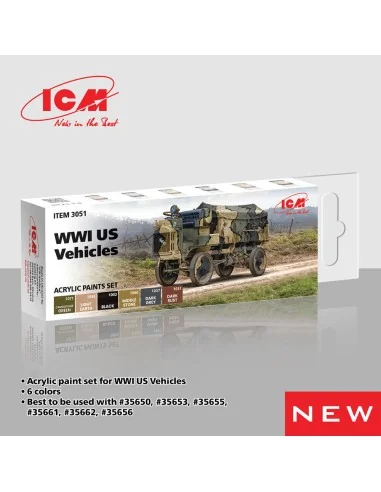 Acrylic Paint Set for WWI US military vehicles 6 x12 ml - ICM 3051