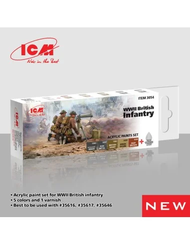 Acrylic Paint Set for WWII British infantry 6 x12 ml - ICM 3054