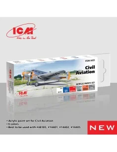 Acrylic Paint Set for Civil Aviation 6 x12 ml - ICM 3055