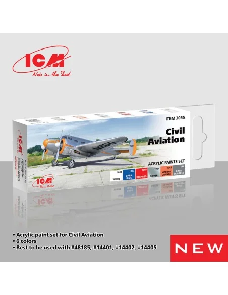 Acrylic Paint Set for Civil Aviation 6 x12 ml - ICM 3055