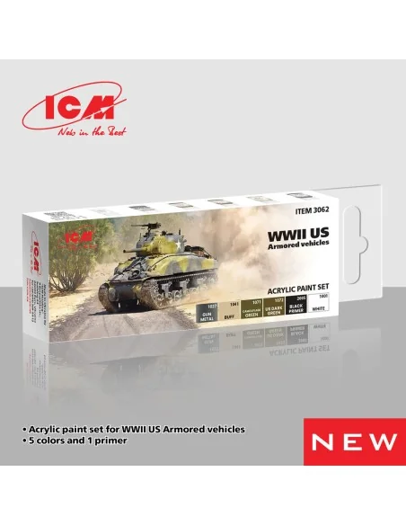 Acrylic Paint Set for WWII US Armored vehicles 6 x12 ml - ICM 3062