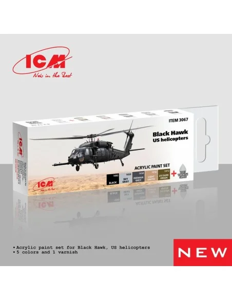 Acrylic Paint Set for Black Hawk. US helicopters 6 x12 ml - ICM 3067