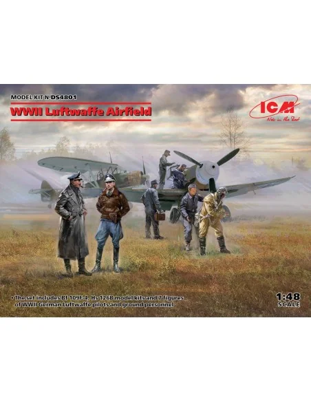 WWII Luftwaffe Airfield(MesserschmittBf109F-4, Hs126B-1, Pilot, Gro...