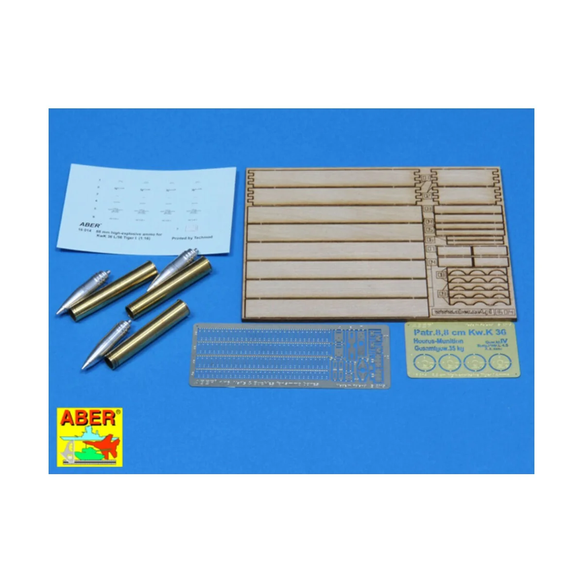 8, 8 cm Tiger I high-explosive Ammo with box, 1/16 - Aber Models 16014 8, 8 cm Tiger I high-explosive Ammo with box, 1/16 - Aber Models 16014