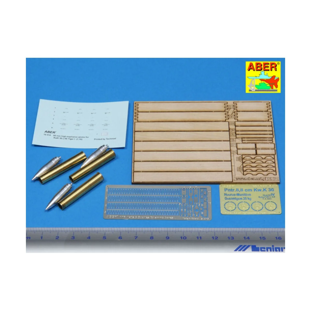 8, 8 cm Tiger I high-explosive Ammo with box, 1/16 - Aber Models 16014 8, 8 cm Tiger I high-explosive Ammo with box, 1/16 - Aber Models 16014