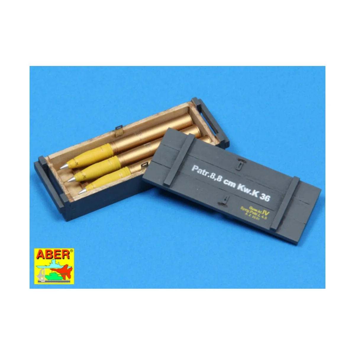 8, 8 cm Tiger I high-explosive Ammo with box, 1/16 - Aber Models 16014 8, 8 cm Tiger I high-explosive Ammo with box, 1/16 - Aber Models 16014