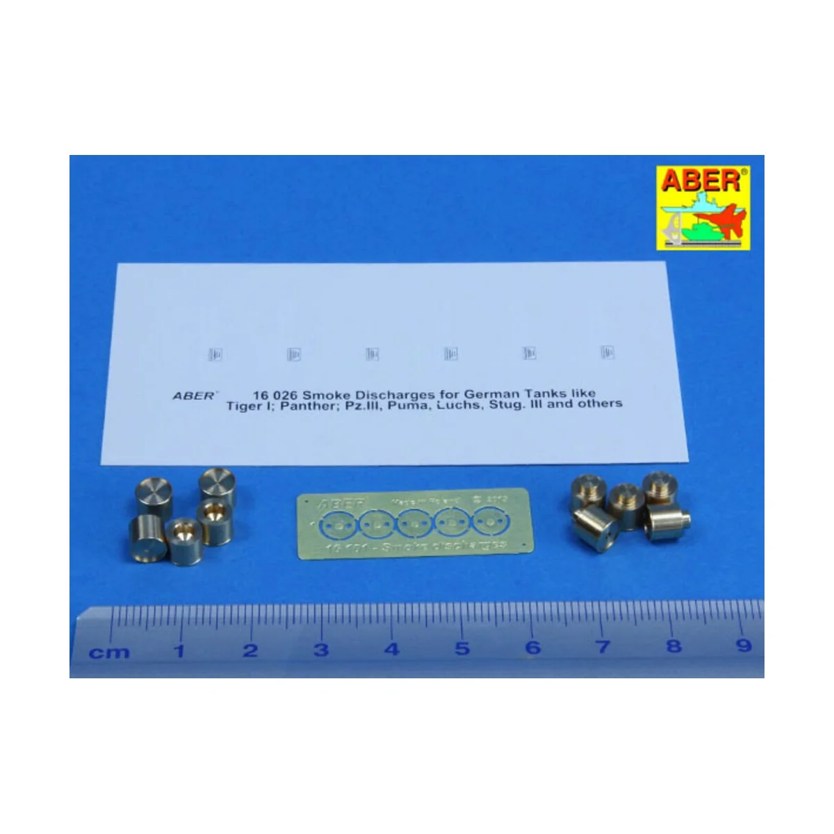 Smoke Discharges for rear granade racks, 1/16 - Aber Models 16101 Smoke Discharges for rear granade racks, 1/16 - Aber Models 16101