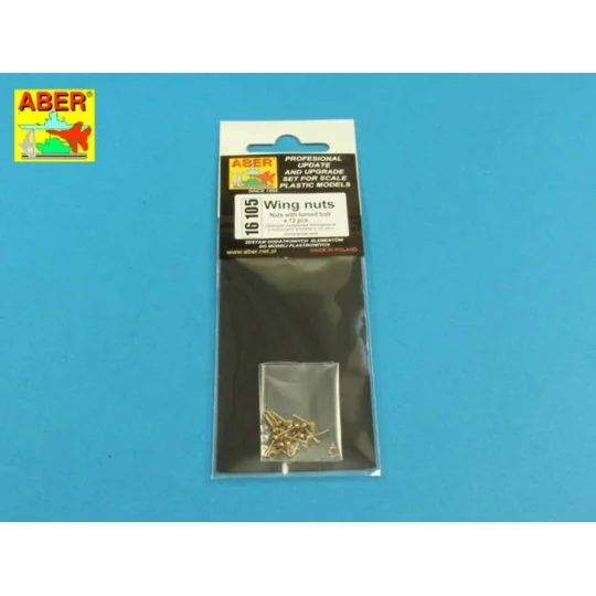Wing nuts with turned bolt x 12 pcs., 1/16 - Aber Models 16105