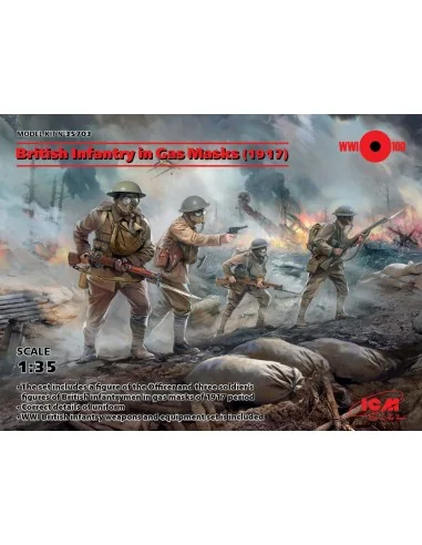 British Infantry in Gas Masks(1917)4 Figu, 1/35 - ICM 35703