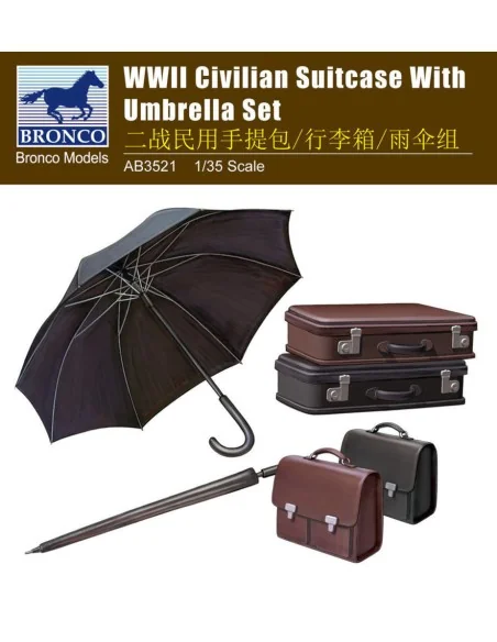 WWII Civilian Suitcase with Umbrella Set, 1/35 - Bronco Models AB3521