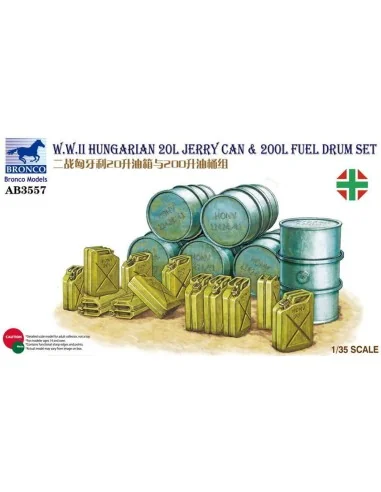 WWII Hungarian 20L Jerry Can & 200L Fuel Drum, 1/35 - Bronco Models...