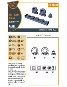 Hs 129B2/3 Wheels set (weighted) for Takom kit, 1/48 - Clear Prop A... 2