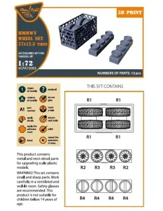 HMMWV Wheel set 37x12, 5 Tires for T-Model kits, 1/72 - Clear Prop ... 2