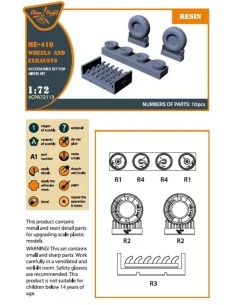 Me-410 B-1/U2/U4/R4 wheel set and exhausts for Airfix kit, 1/72 - C... 2