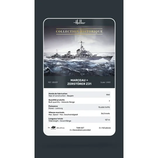 Twin Set Marceau + Zerstörer Z31, 1/400 - Heller 85009 Twin Set Marceau + Zerstörer Z31, 1/400 - Heller 85009