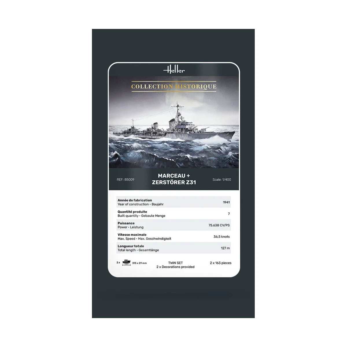 Twin Set Marceau + Zerstörer Z31, 1/400 - Heller 85009 Twin Set Marceau + Zerstörer Z31, 1/400 - Heller 85009