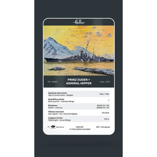 Twin Set Prinz Eugen + Admiral Hipper, 1/400 - Heller 85083 Twin Set Prinz Eugen + Admiral Hipper, 1/400 - Heller 85083