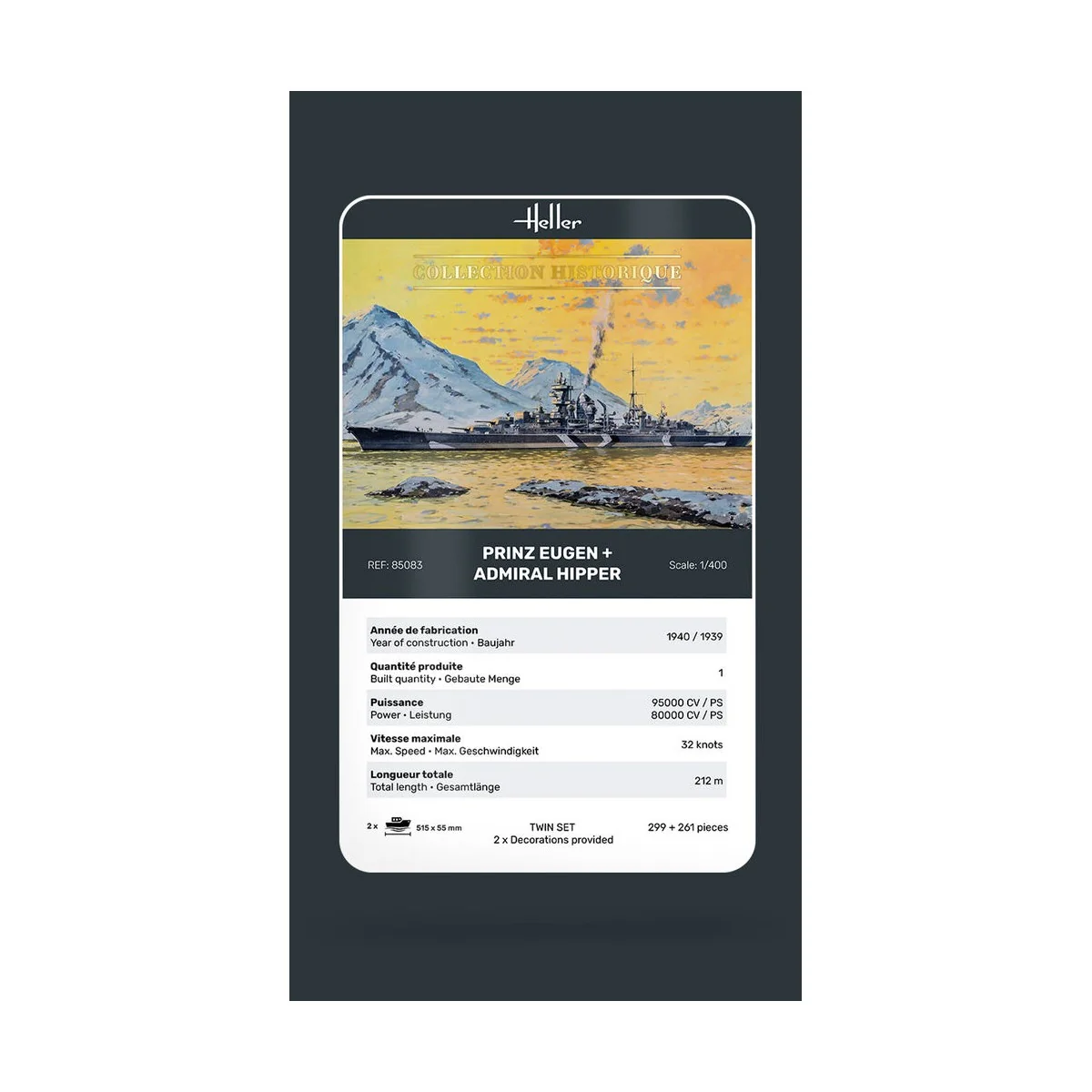 Twin Set Prinz Eugen + Admiral Hipper, 1/400 - Heller 85083 Twin Set Prinz Eugen + Admiral Hipper, 1/400 - Heller 85083