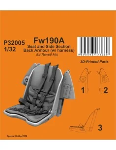 Fw190A Seat and Side Section Back Armour (w/ harness) for Revell, 1...