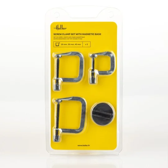 Screw clamp set (3 pieces) with magnetic base - Heller 99003