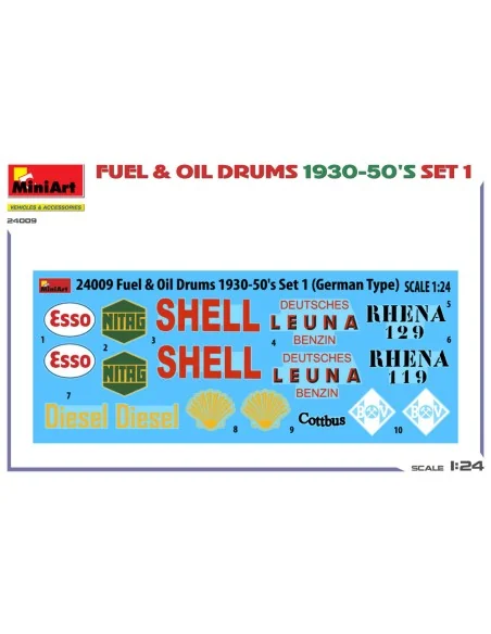 Fuel & Oil Drums 1930-50's Set 1 (German Type), 1/24 - MiniArt 24009