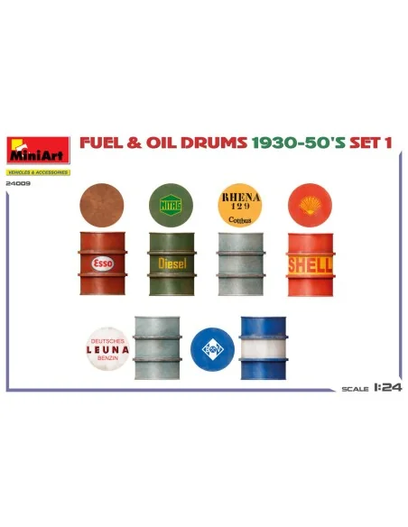 Fuel & Oil Drums 1930-50's Set 1 (German Type), 1/24 - MiniArt 24009
