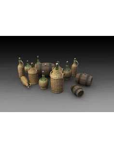 Wicker Bottles Demijohn Glass and small barrels, 1/35 - Royal Model...