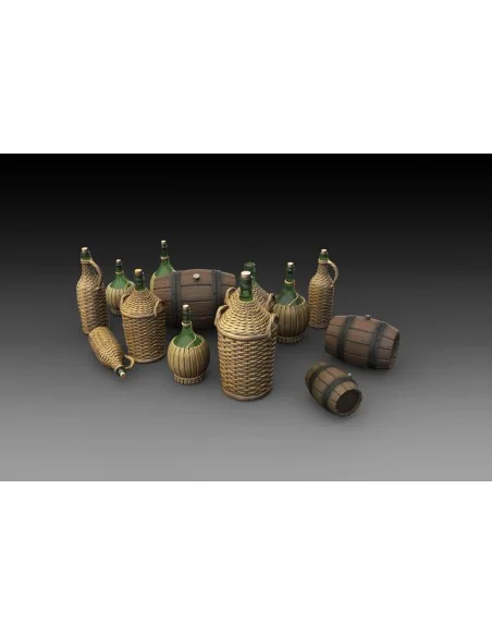 Wicker Bottles Demijohn Glass and small barrels, 1/35 - Royal Model...