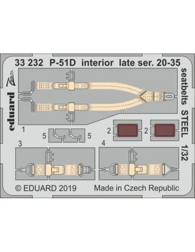 P-51D interior late ser. 20-35 seatbelts STEEL f.Tamiya, 1/32 - Edu...