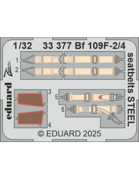 Bf 109F-2/4 seatbelts STEEL HOBBY 2000 / HASEGAWA, 1/32 - Eduard Ac...