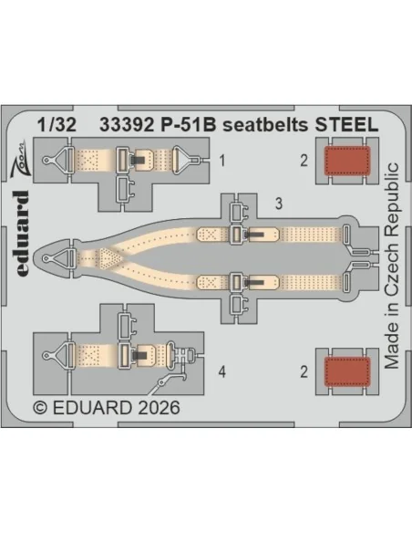 P-51B seatbelts STEEL for Eduard, 1/32 - Eduard Accessories 33392