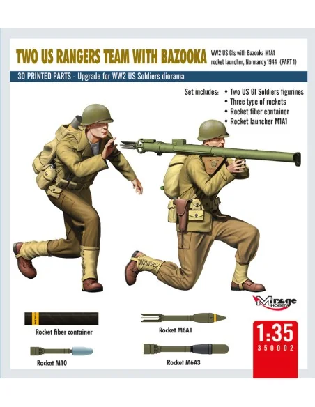 TWO US RANGERS TEAM WITH BAZOOKA, 1/35 - Mirage Hobby 350002
