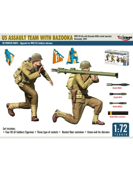 US ASSAULT TEAM WITH BAZOOKA, WW2 US GIs with Bazooka M1A1 rocket l...