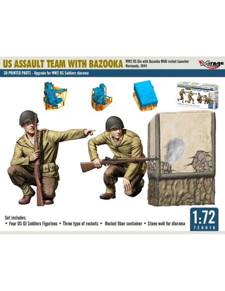 US ASSAULT TEAM WITH BAZOOKA, WW2 US GIs with Bazooka M1A1 rocket l...