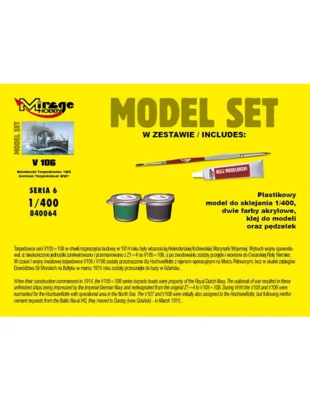 V 106 German WWI Torpedo Ship(Model Set, 1/400 - Mirage Hobby 840064