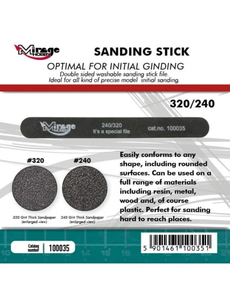 MIRAGE Sanding Stick Double Grid 240/320 - Mirage Hobby 100035
