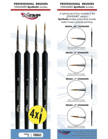 MIRAGE BRUSH SET of Standard of 4 brushes in sizes:00, 0, 1, 2 (hai...