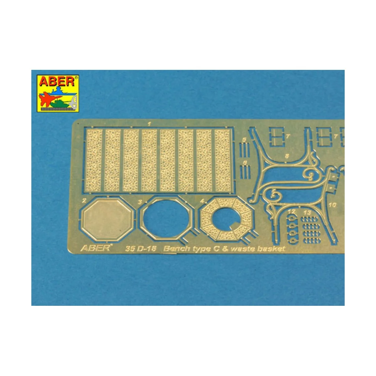 Bench type C & waste basket, 1/35 - Aber Models 35D-18