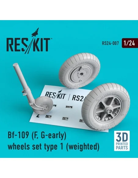 Bf-109 (F, G-early) wheels set type 1 (weighted), 1/24 - ResKit Mod...