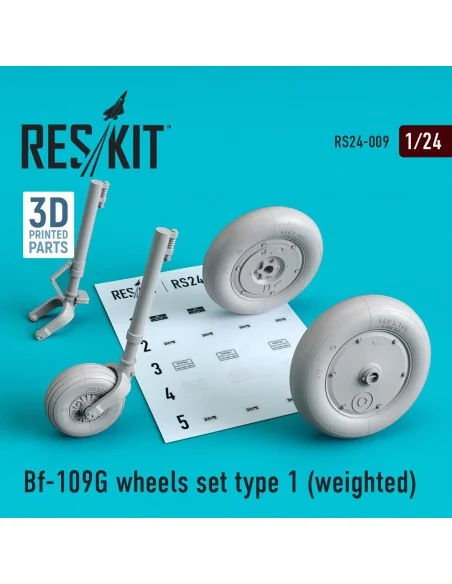 Bf-109G wheels set type 1 (weighted), 1/24 - ResKit Models RS24-0009