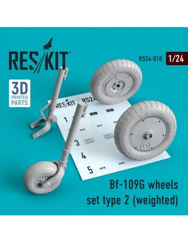Bf-109G wheels set type 2 (weighted), 1/24 - ResKit Models RS24-0010