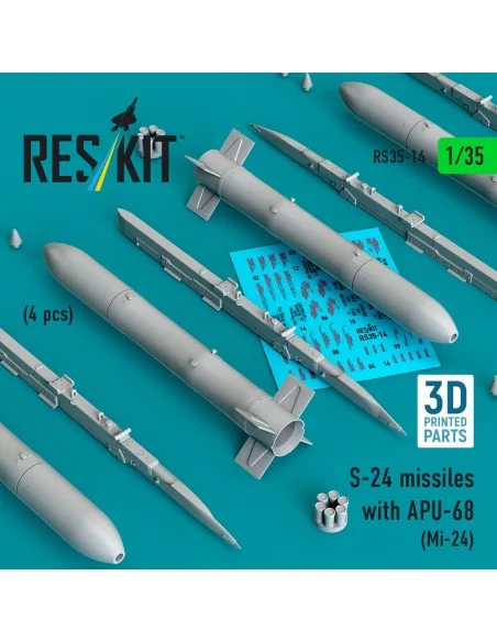 S-24 missiles with APU-68 (4 pcs) (Mi-24) (3D Printed), 1/35 - ResK...