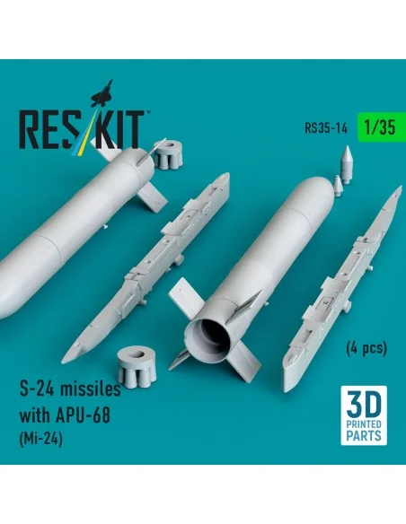 S-24 missiles with APU-68 (4 pcs) (Mi-24) (3D Printed), 1/35 - ResK...